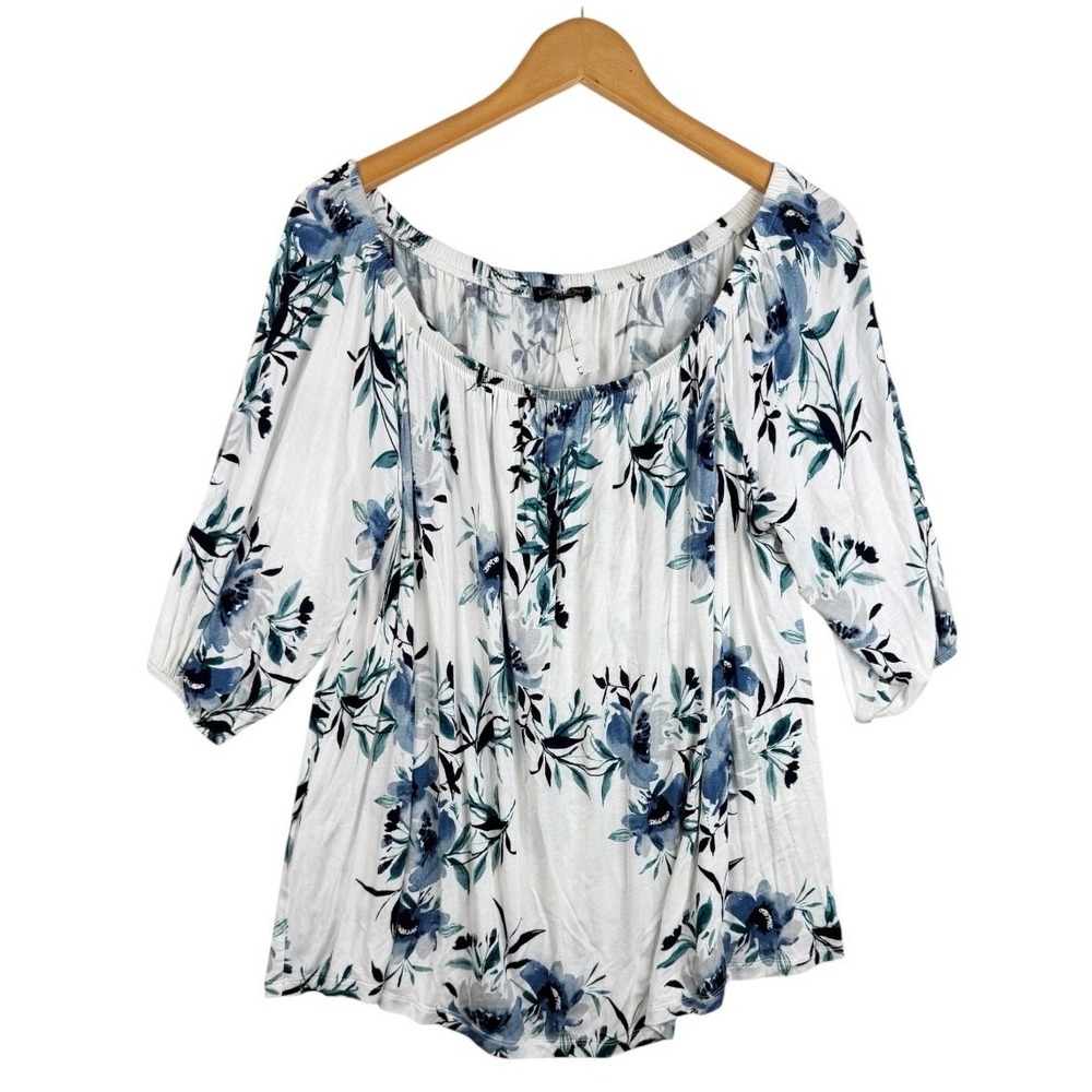 NWT Lane Bryant Womens Off the Shoulder 3/4 Sleeve Blouse Size 16 Floral Print